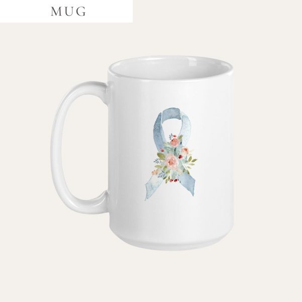 Pastel Floral Light Blue & Gray Awareness Ribbon Mug