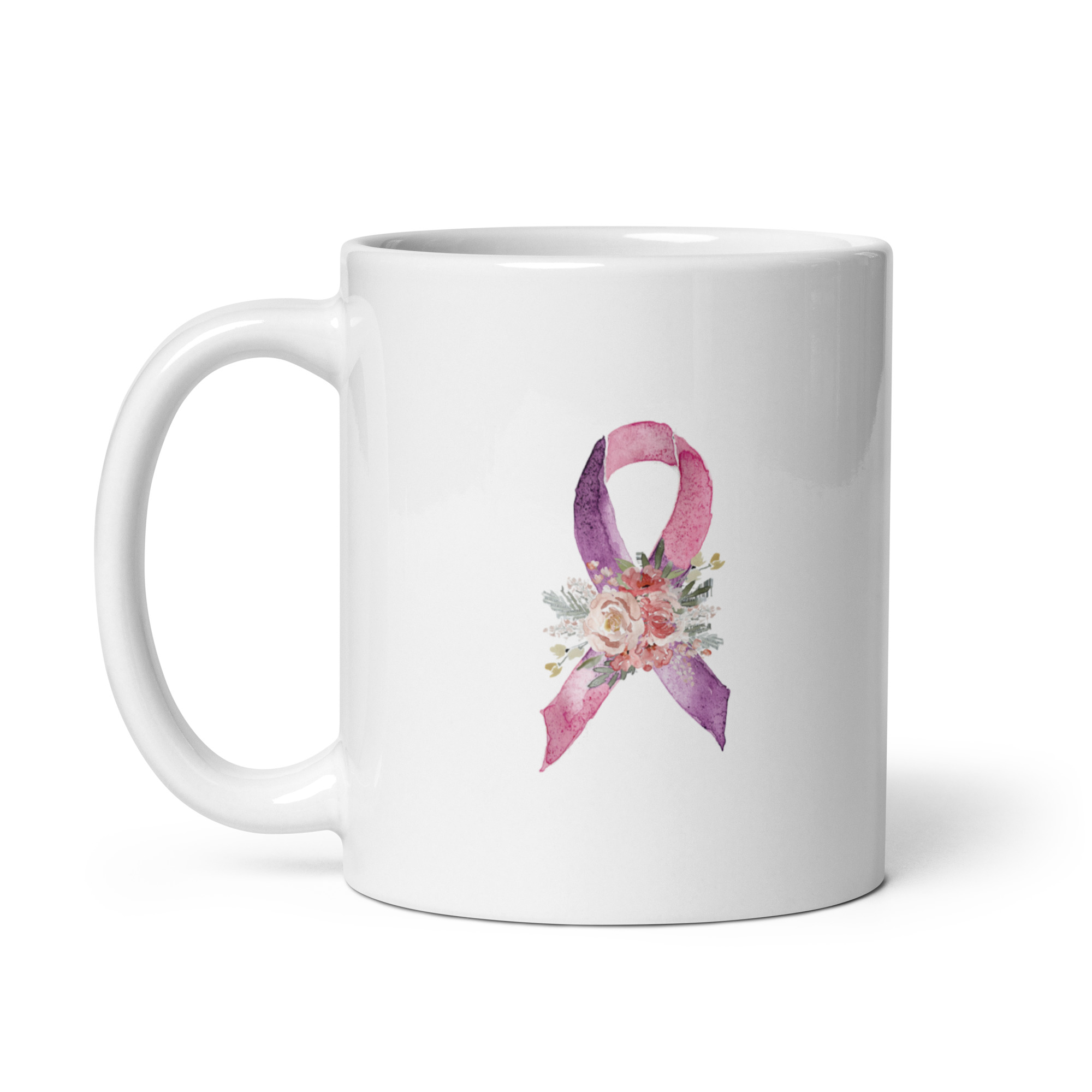 Pastel Floral Purple & Pink Awareness Ribbon Mug - Image 4