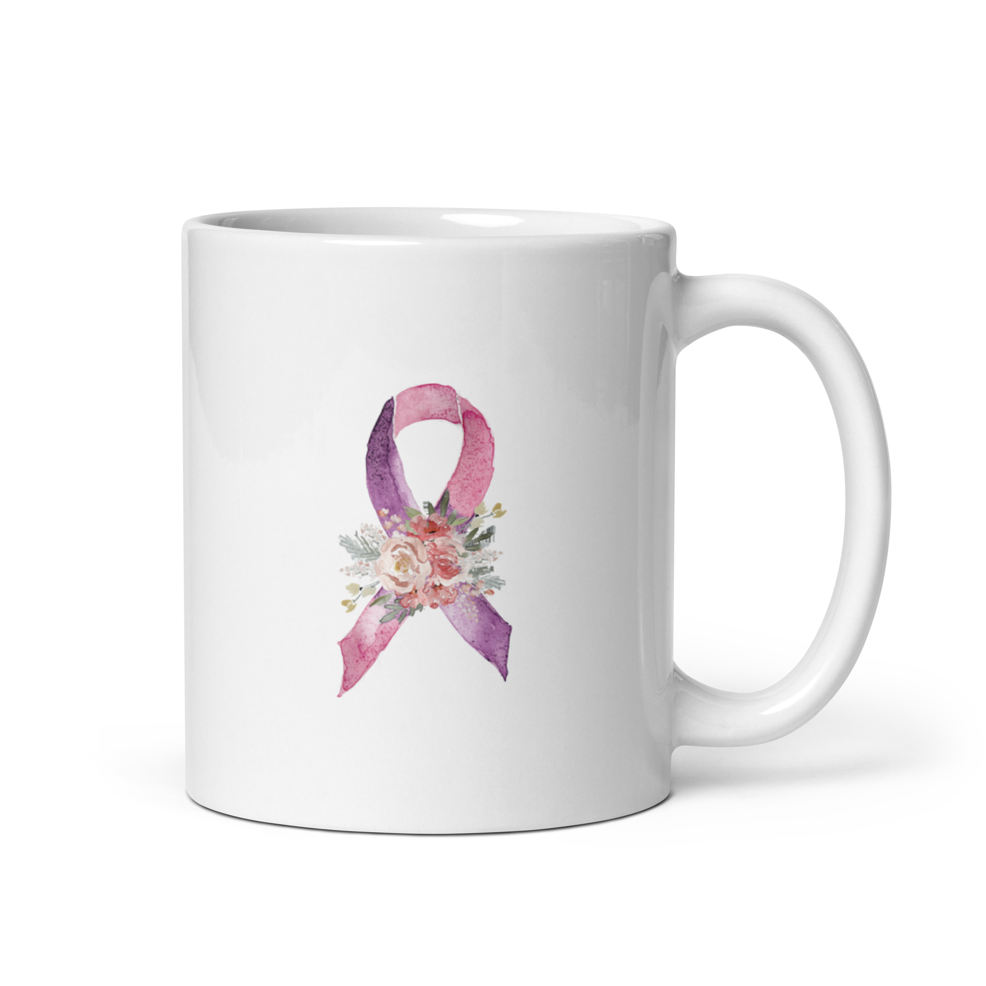 Pastel Floral Purple & Pink Awareness Ribbon Mug - Image 2