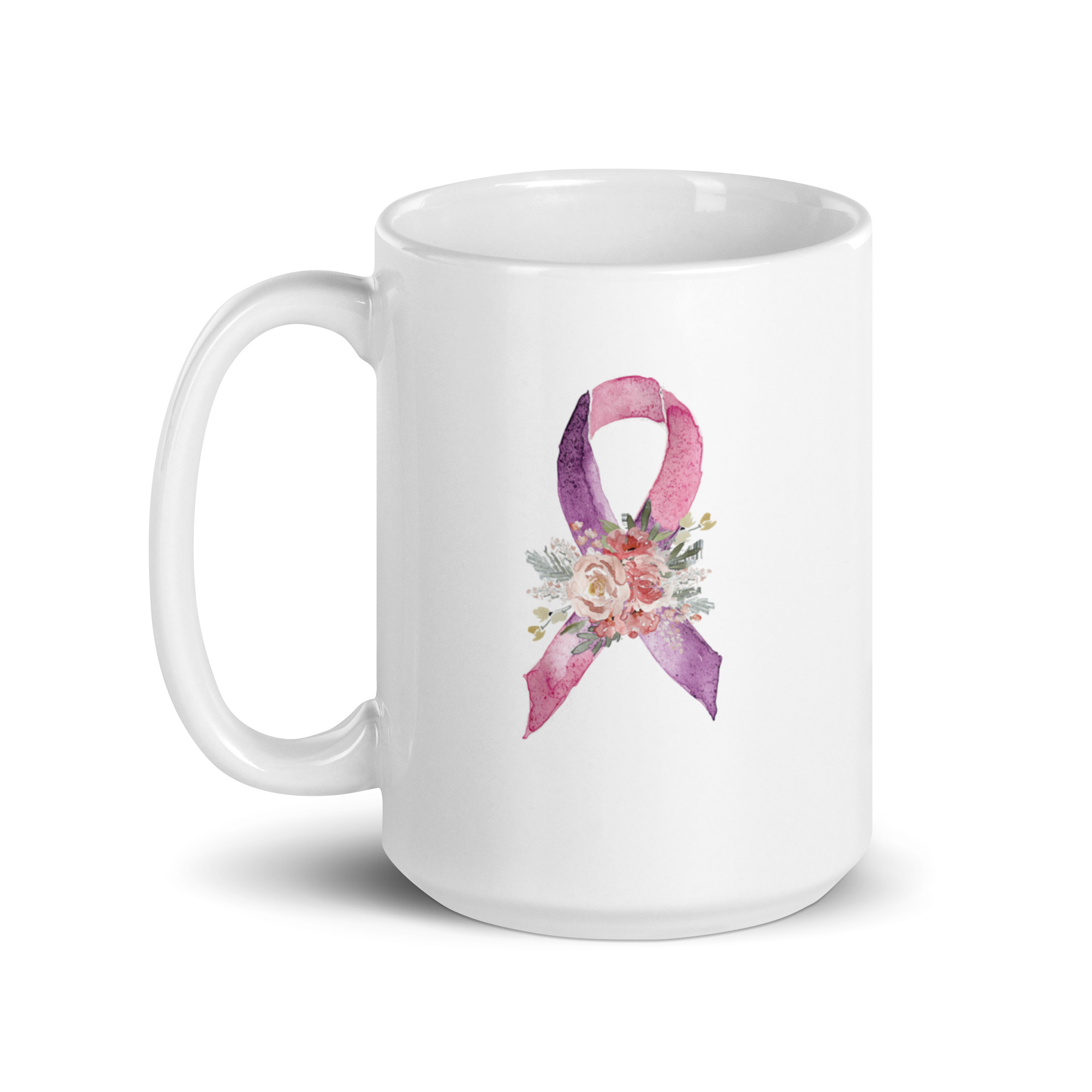 Pastel Floral Purple & Pink Awareness Ribbon Mug - Image 5