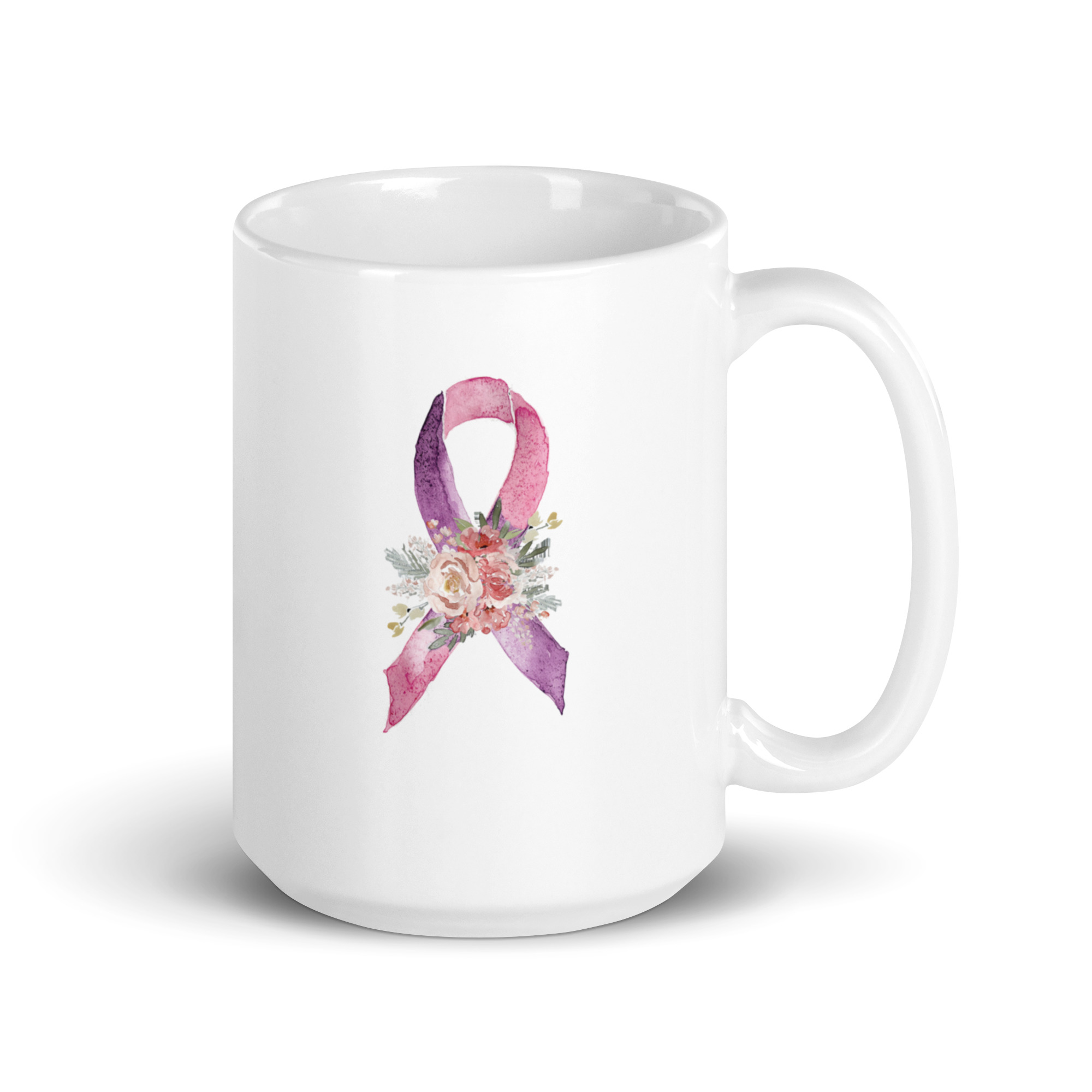 Pastel Floral Purple & Pink Awareness Ribbon Mug - Image 7