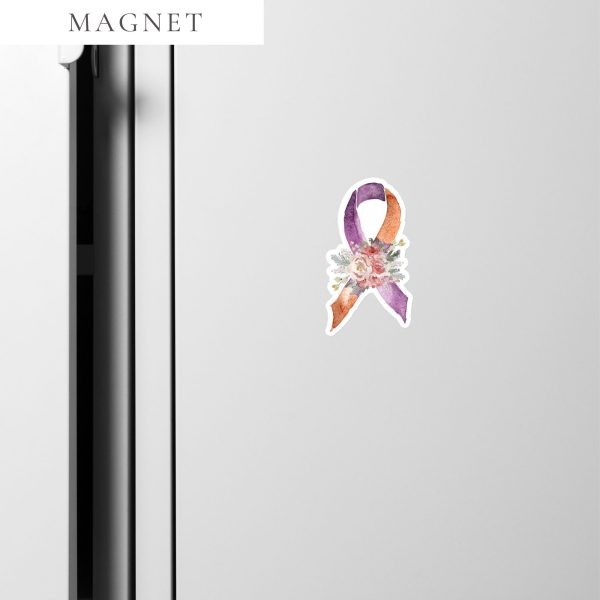 Pastel Floral Orange & Purple Awareness Ribbon Magnet
