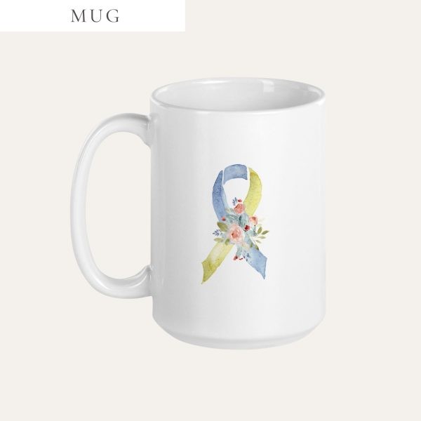 Pastel Floral Yellow & Blue Awareness Ribbon Mug
