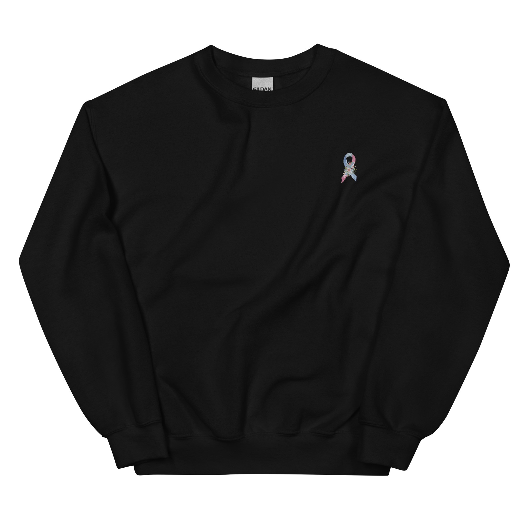 Pastel Floral Blue, Light Blue & Pink Awareness Ribbon Embroidered Crewneck - Image 2