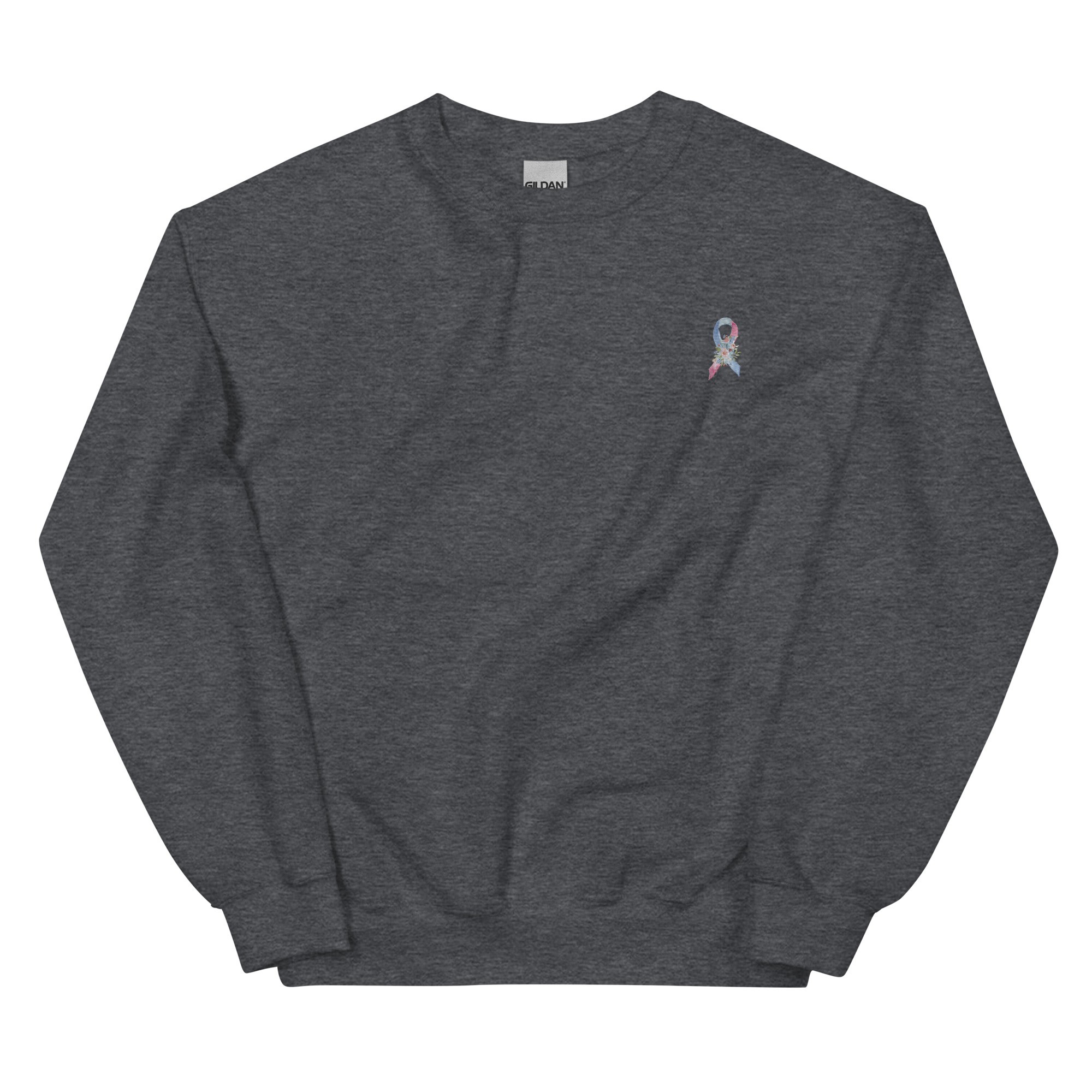 Pastel Floral Blue, Light Blue & Pink Awareness Ribbon Embroidered Crewneck - Image 4