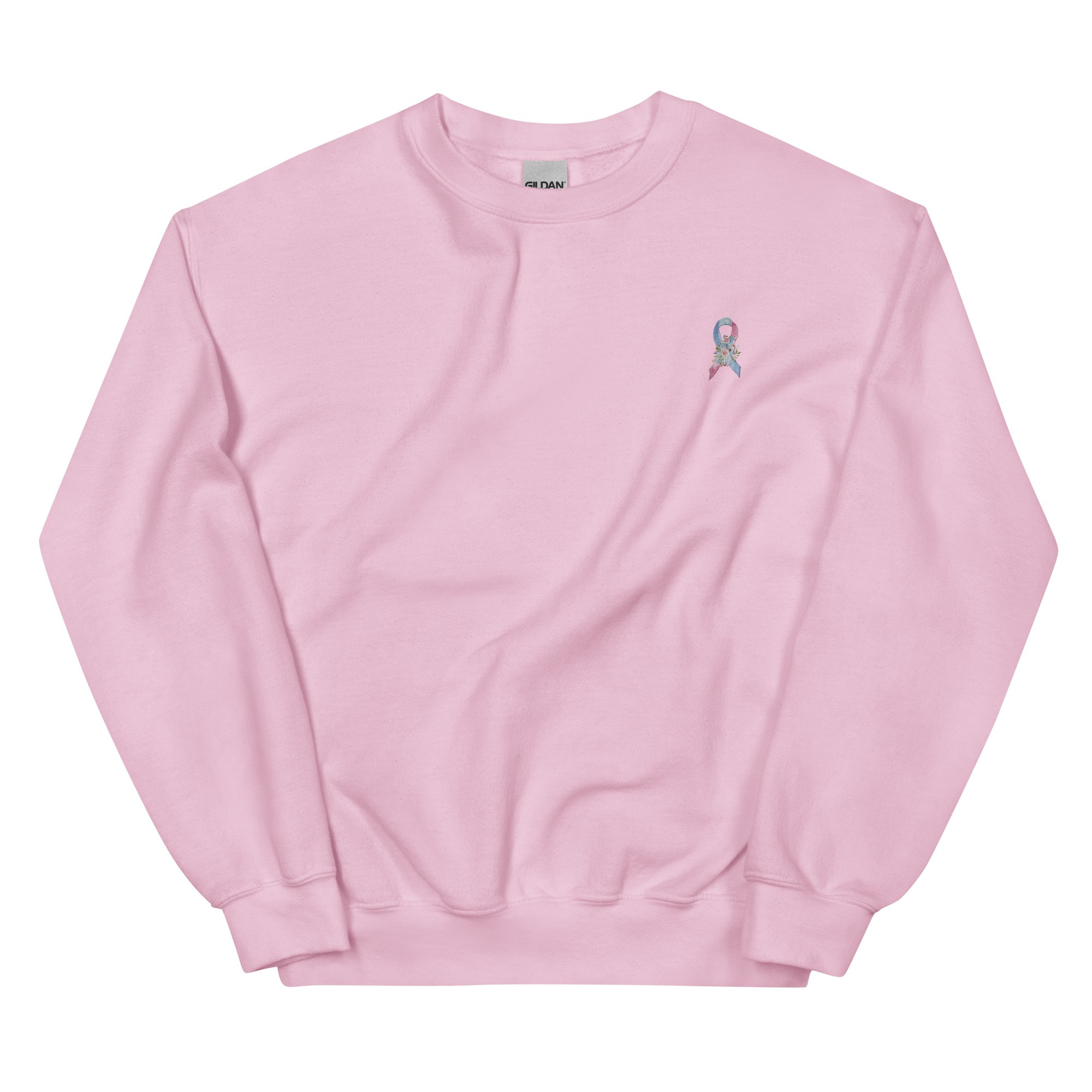 Pastel Floral Blue, Light Blue & Pink Awareness Ribbon Embroidered Crewneck - Image 7