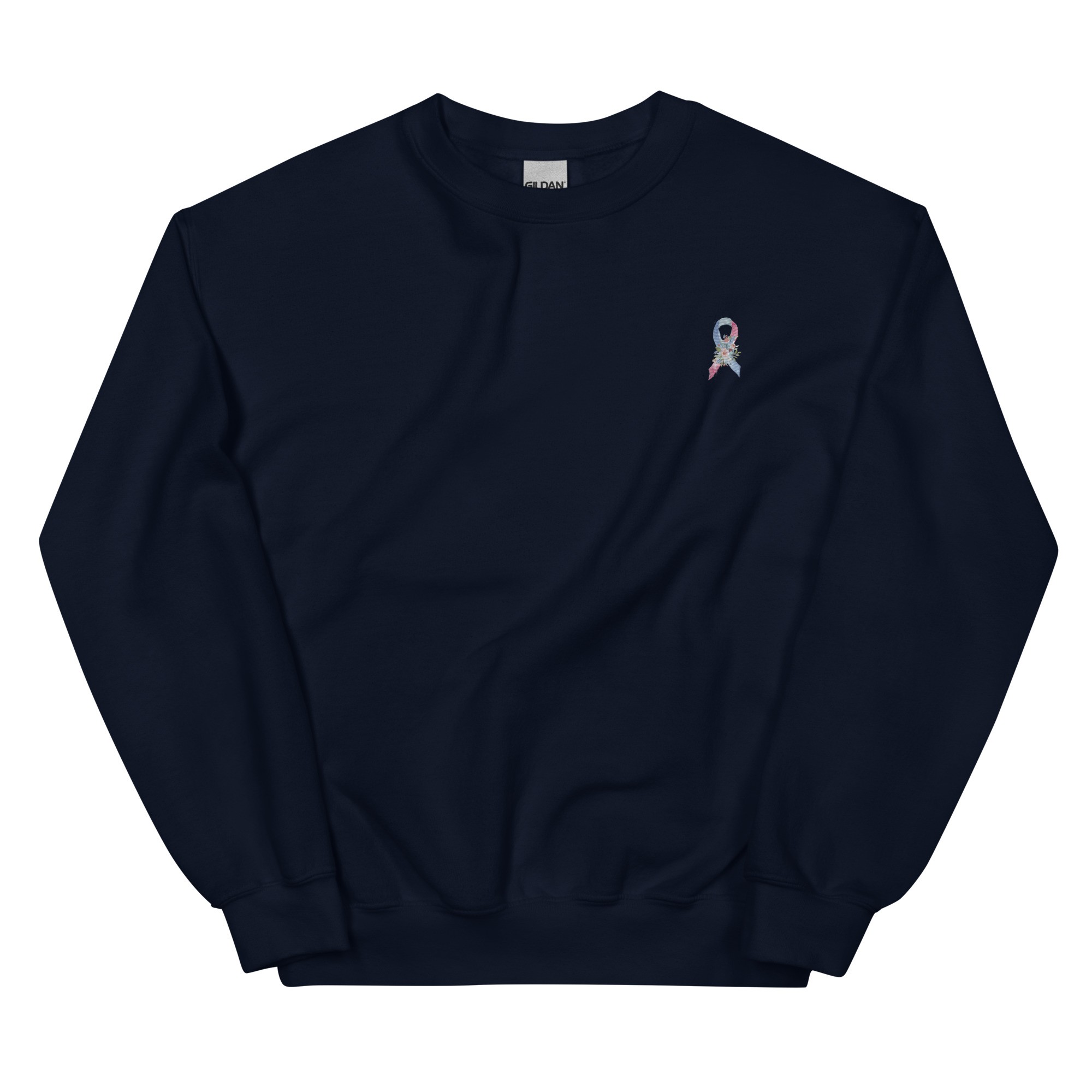 Pastel Floral Blue, Light Blue & Pink Awareness Ribbon Embroidered Crewneck - Image 3