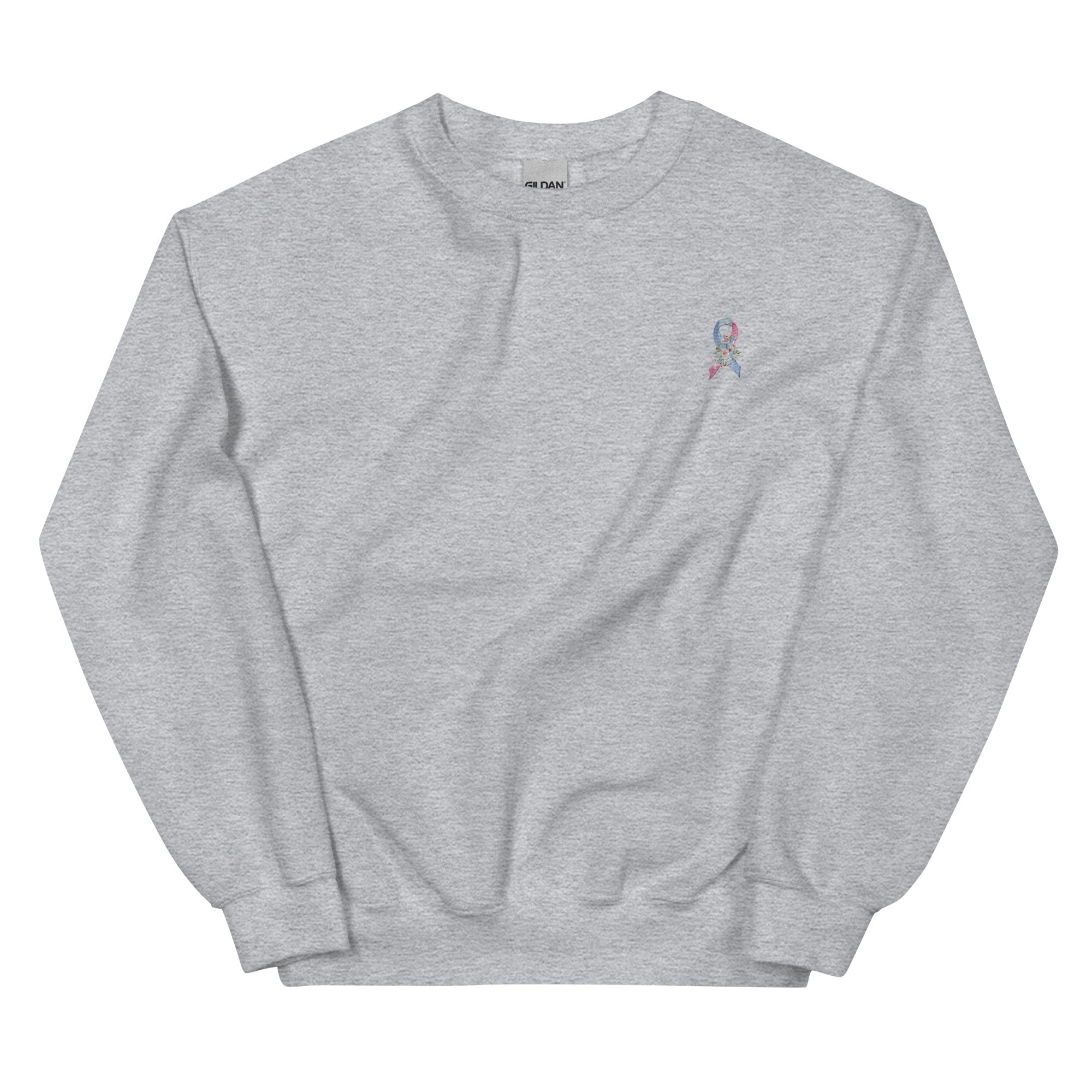 Pastel Floral Blue, Light Blue & Pink Awareness Ribbon Embroidered Crewneck - Image 6
