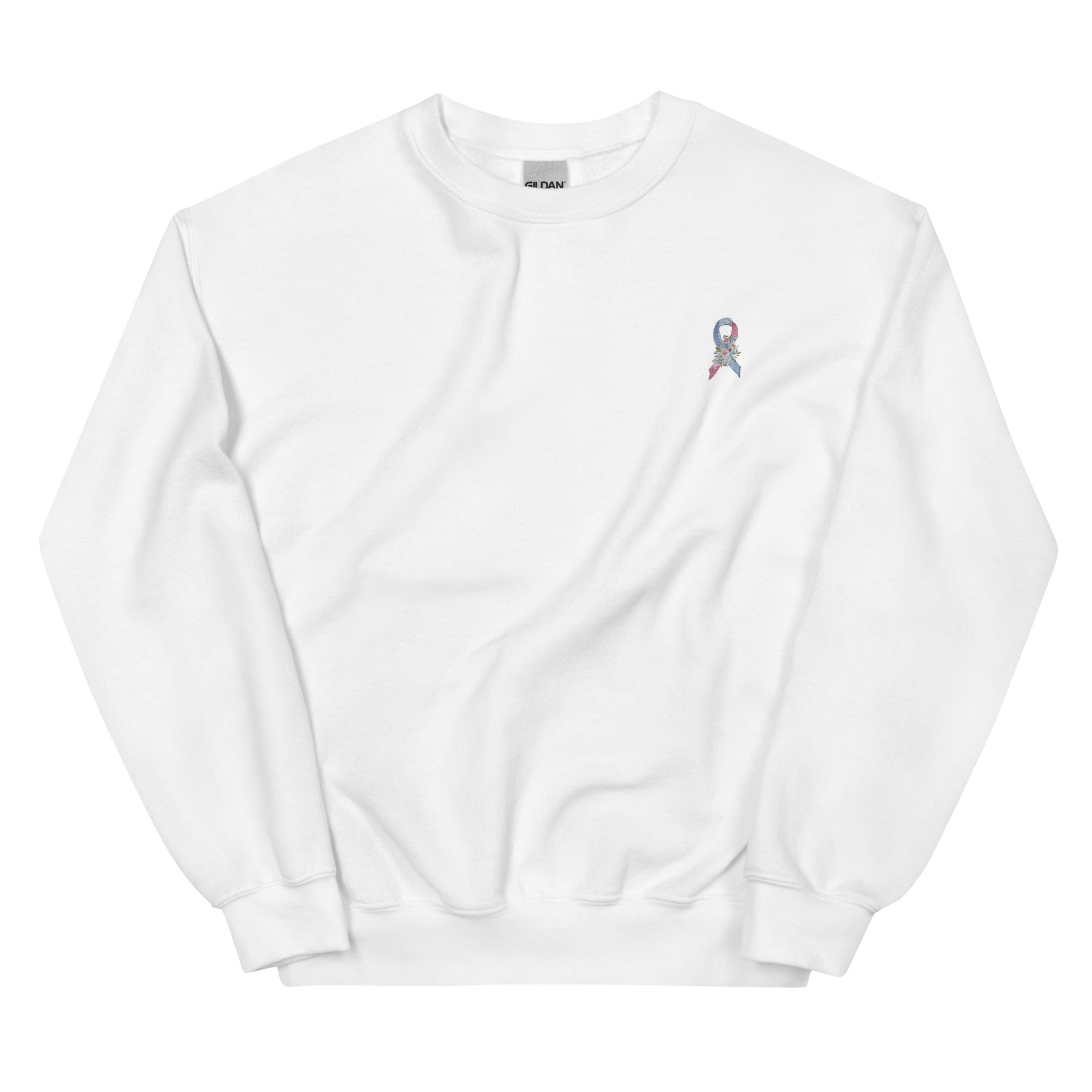 Pastel Floral Blue, Light Blue & Pink Awareness Ribbon Embroidered Crewneck - Image 8