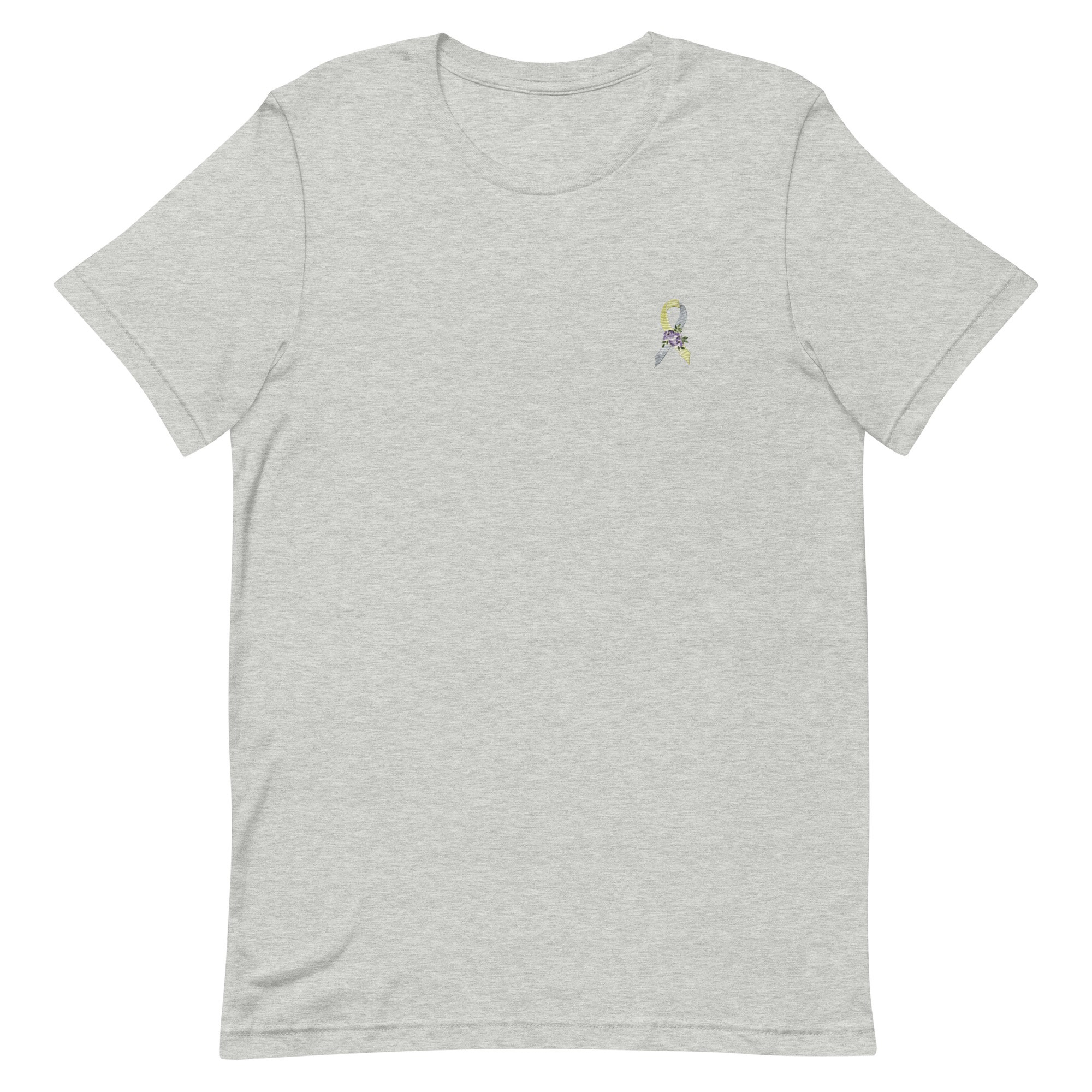 Pastel Floral Gold & Silver Awareness Ribbon Embroidered T-Shirt - Image 4