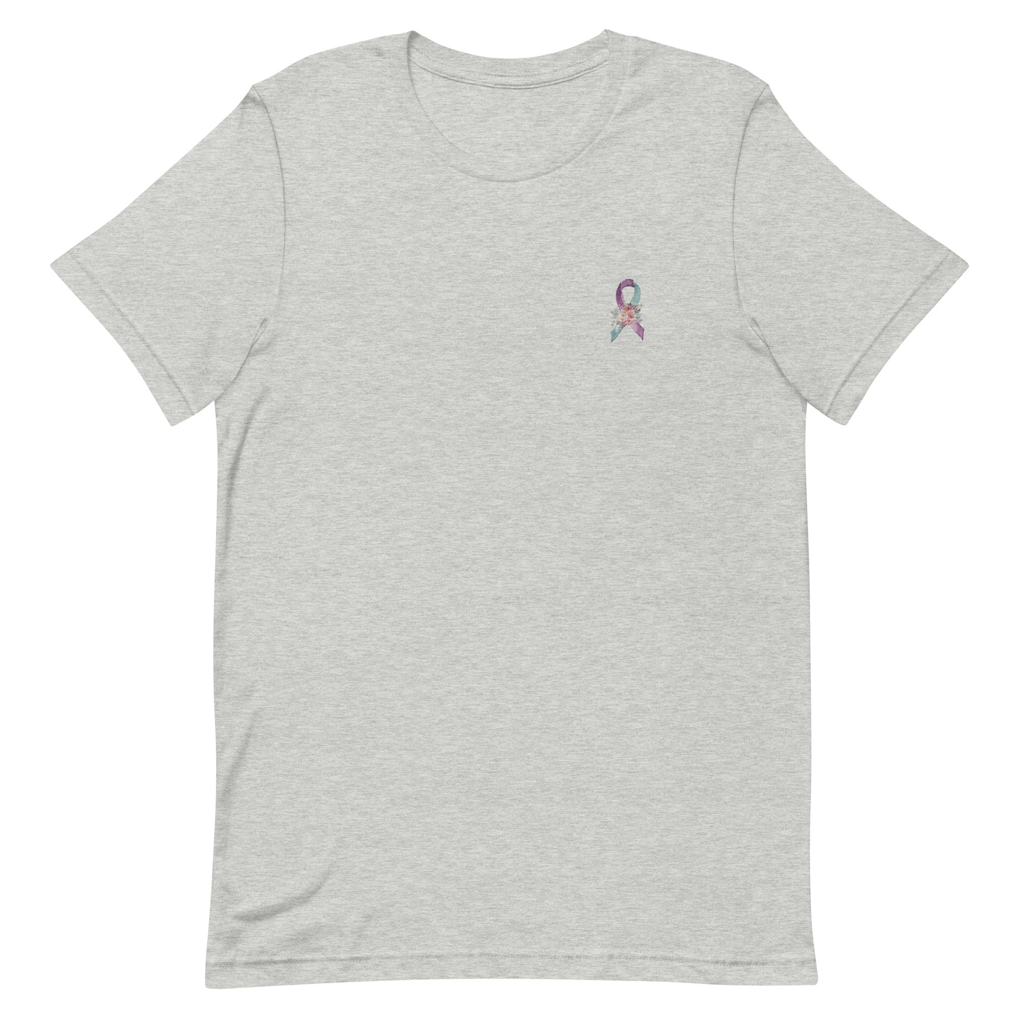 Pastel Floral Teal & Purple Awareness Ribbon Embroidered T-Shirt - Image 4
