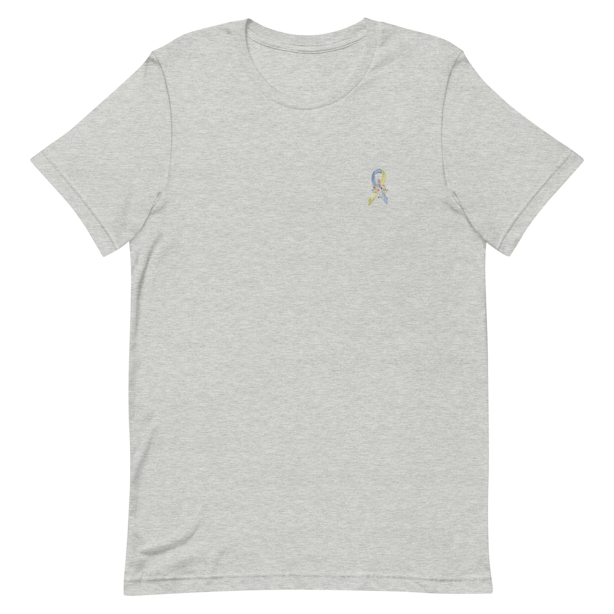 Pastel Floral Yellow & Blue Awareness Ribbon Embroidered T-Shirt - Image 4