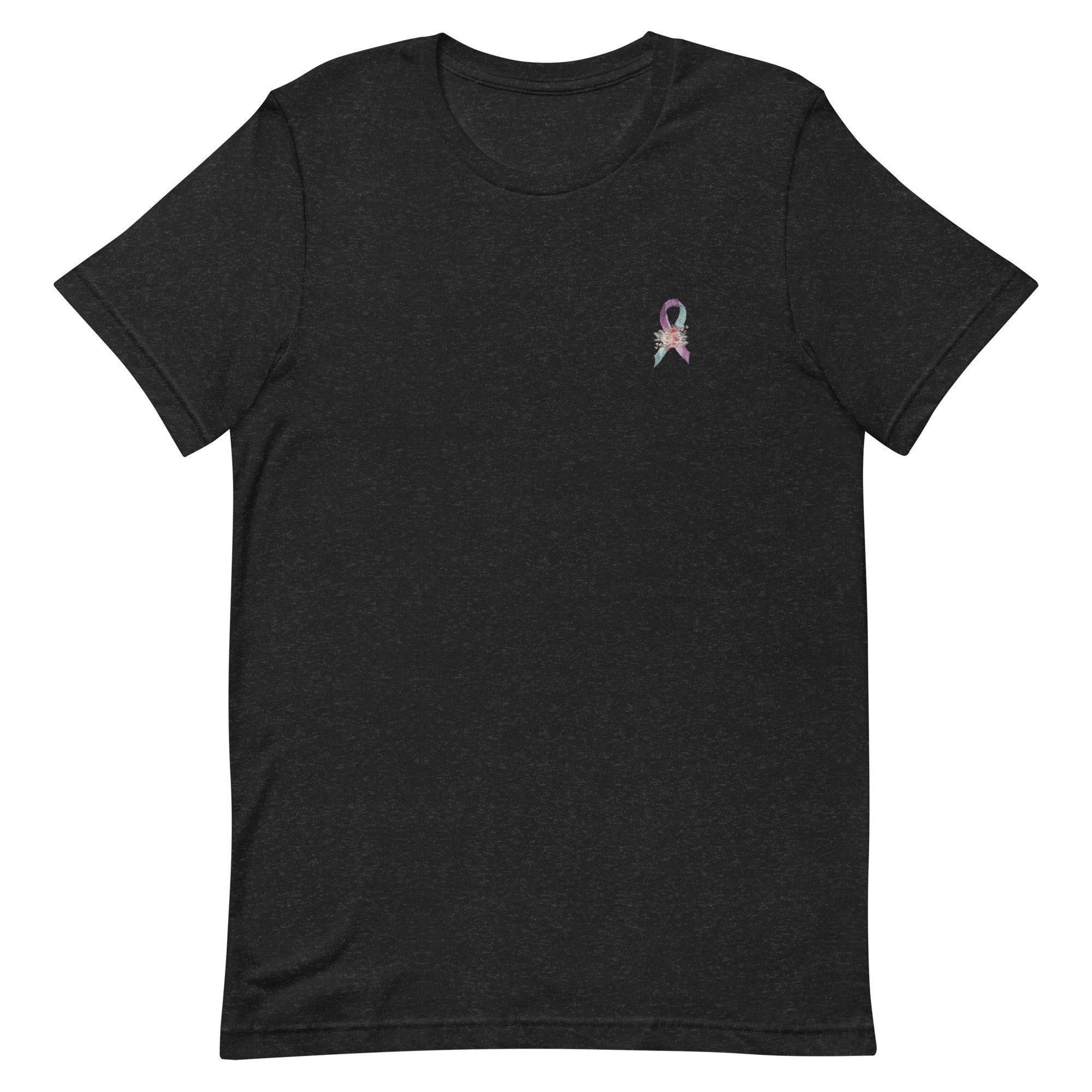 Pastel Floral Teal & Purple Awareness Ribbon Embroidered T-Shirt - Image 2