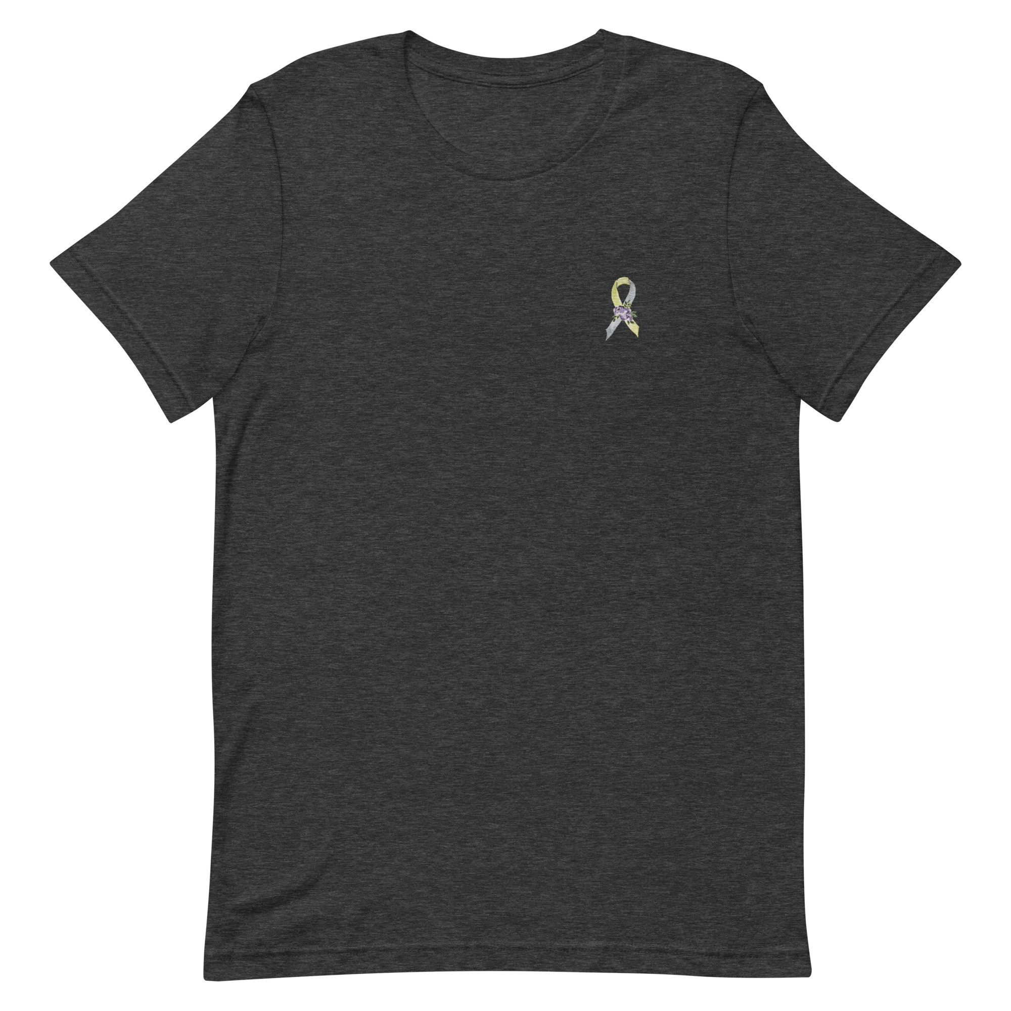 Pastel Floral Gold & Silver Awareness Ribbon Embroidered T-Shirt - Image 3
