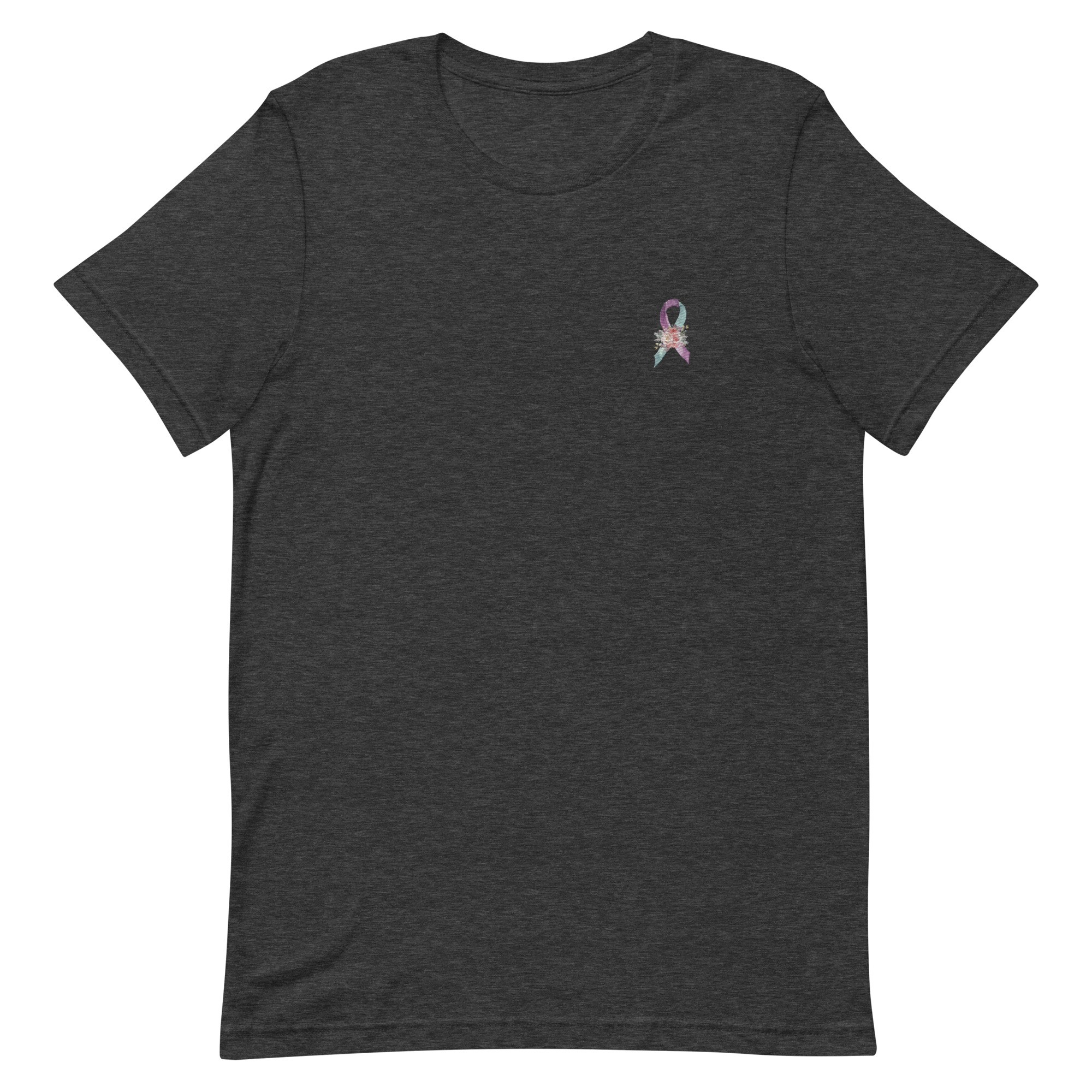 Pastel Floral Teal & Purple Awareness Ribbon Embroidered T-Shirt - Image 3