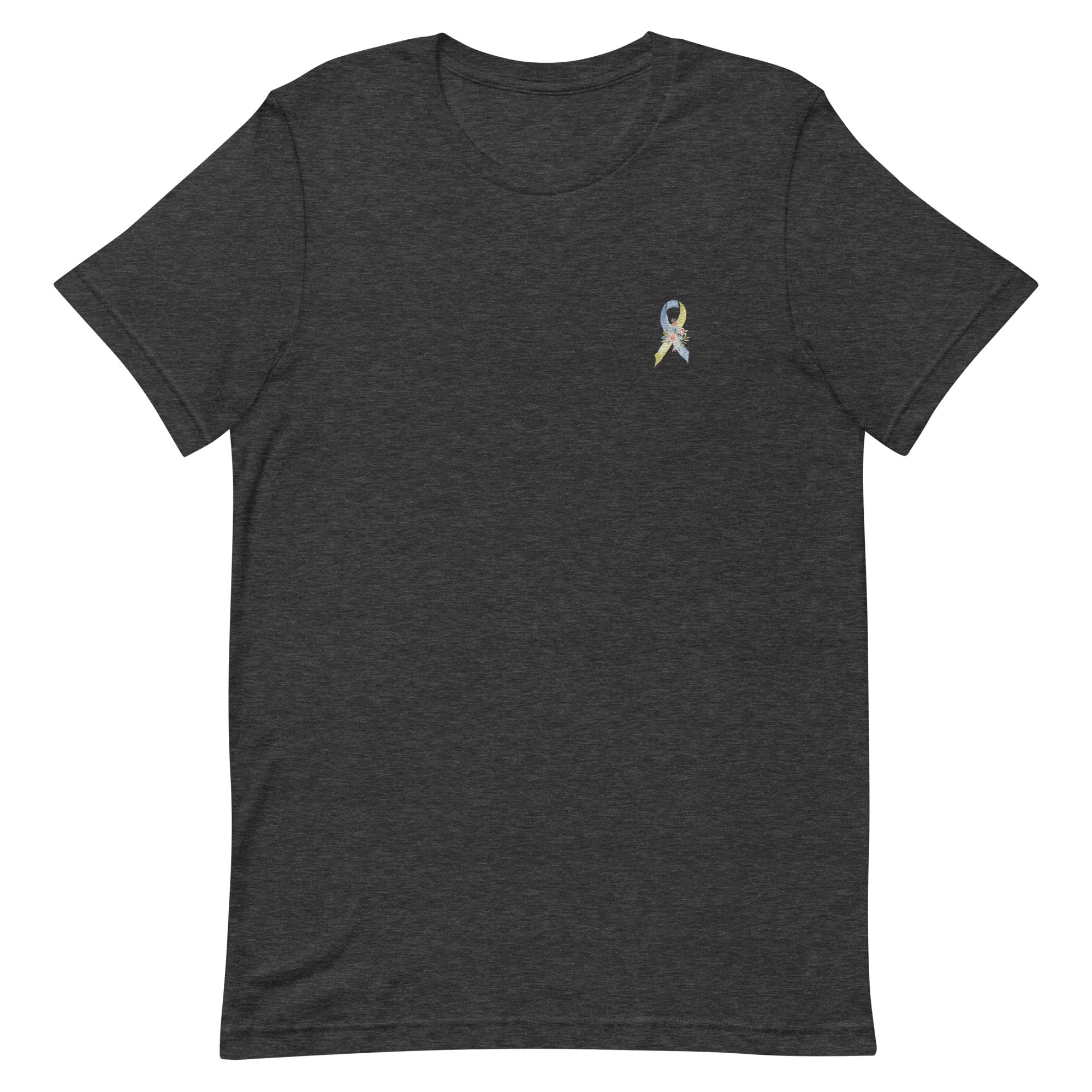 Pastel Floral Yellow & Blue Awareness Ribbon Embroidered T-Shirt - Image 3
