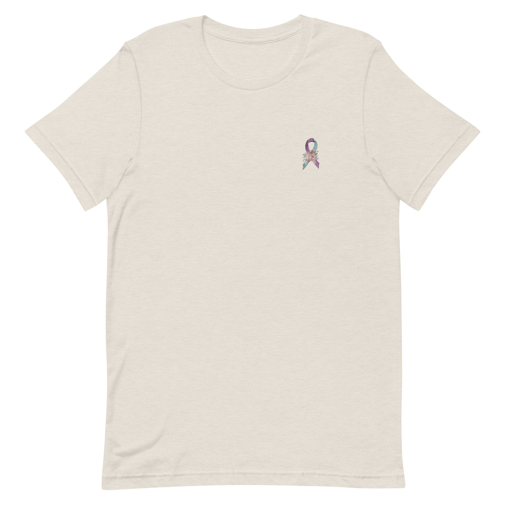 Pastel Floral Teal & Purple Awareness Ribbon Embroidered T-Shirt - Image 5
