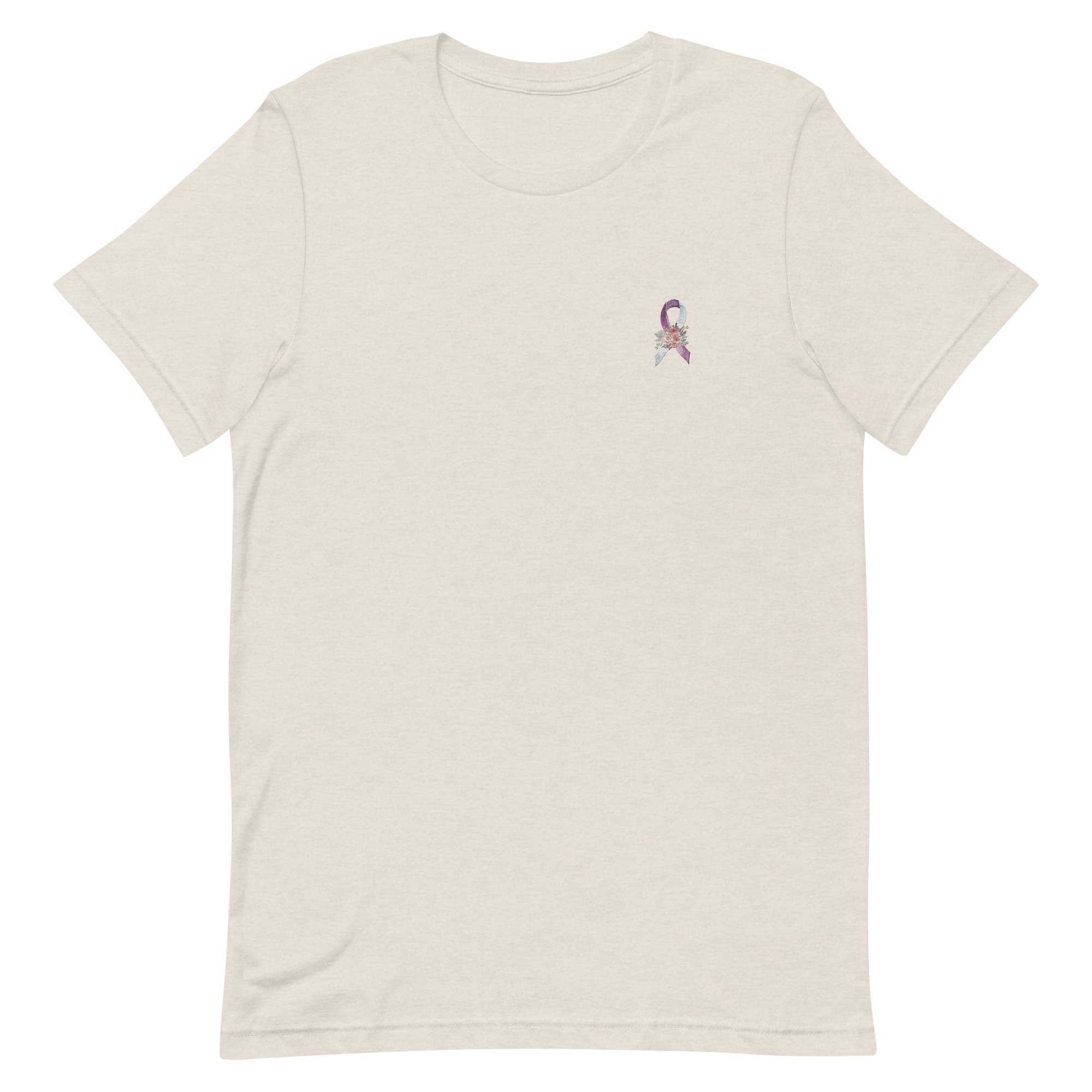 Pastel Floral Purple & White Awareness Ribbon Embroidered T-Shirt - Image 4