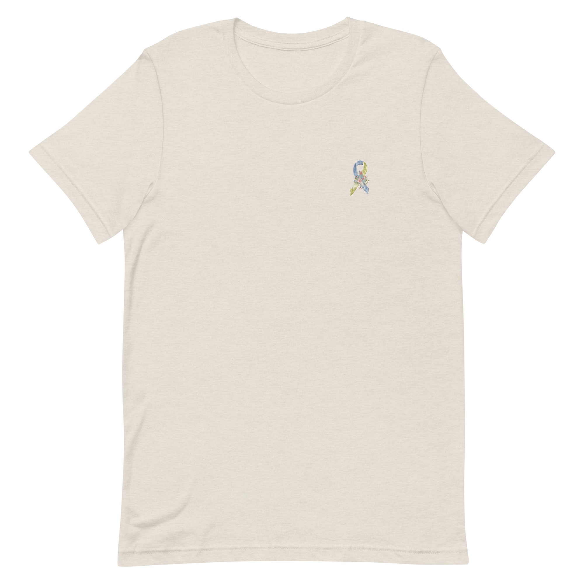 Pastel Floral Yellow & Blue Awareness Ribbon Embroidered T-Shirt - Image 5