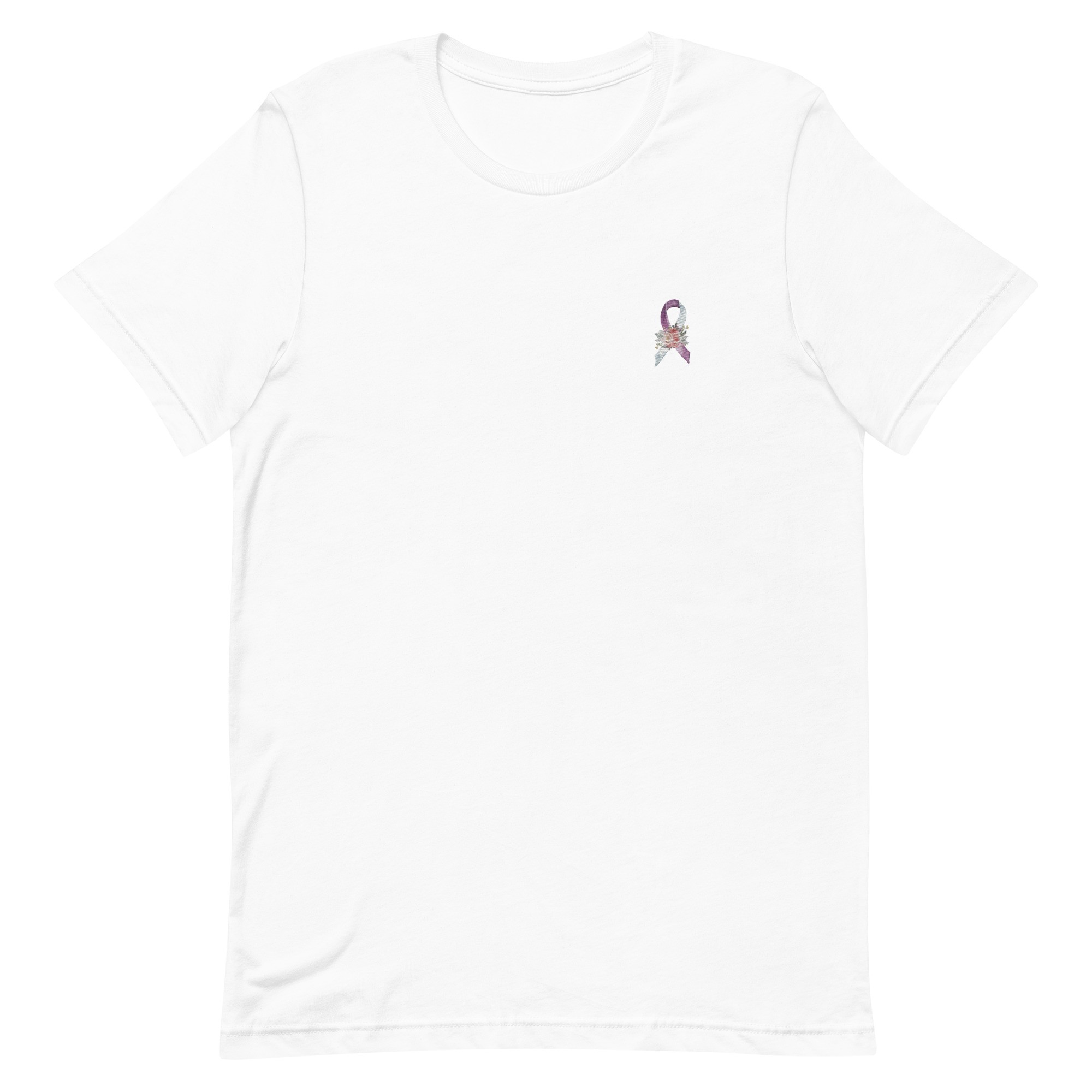 Pastel Floral Purple & White Awareness Ribbon Embroidered T-Shirt - Image 5