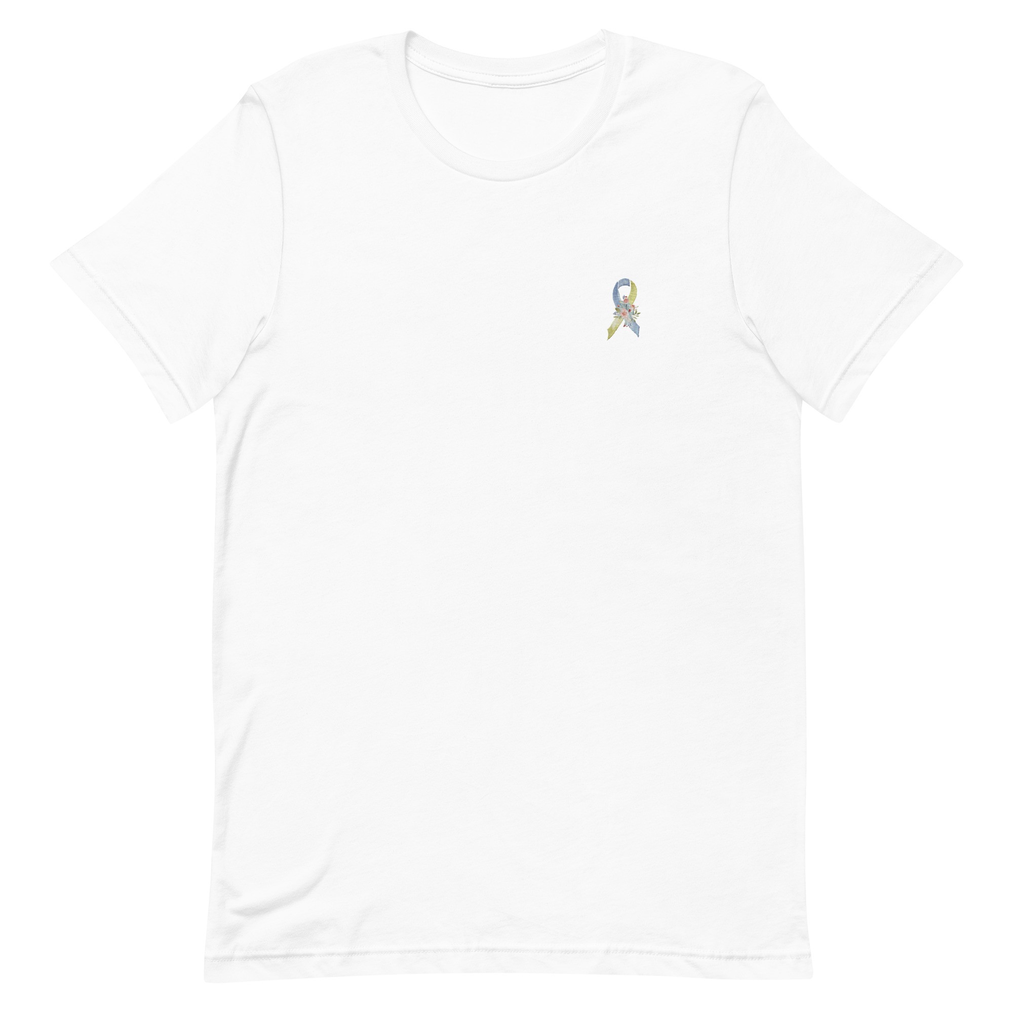 Pastel Floral Yellow & Blue Awareness Ribbon Embroidered T-Shirt - Image 6
