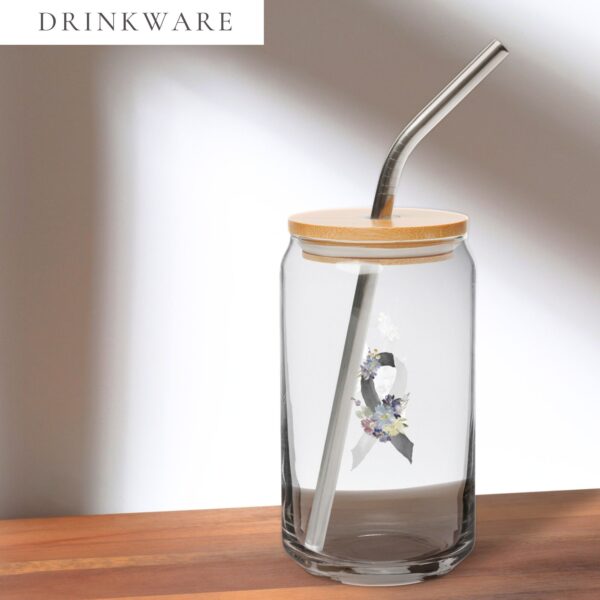 Pastel Floral Black & White Awareness Ribbon Glass Can W/ Lid