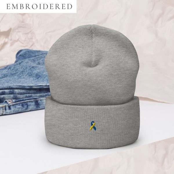 Yellow & Blue Awareness Ribbon Embroidered Beanie