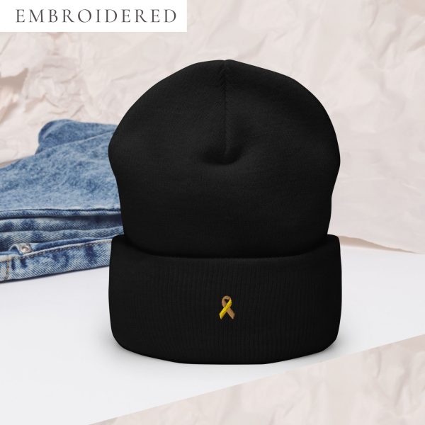Yellow & Gold/Brown Awareness Ribbon Embroidered Beanie