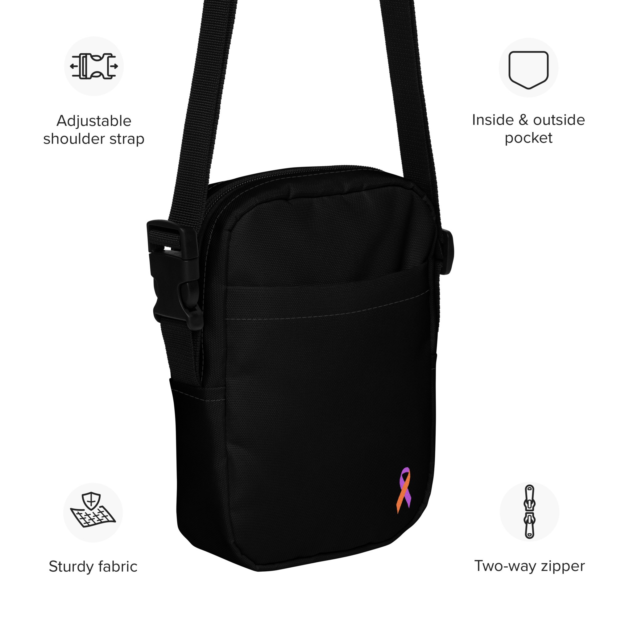 Orange & Purple Awareness Ribbon Utility Crossbody Bag - Image 3