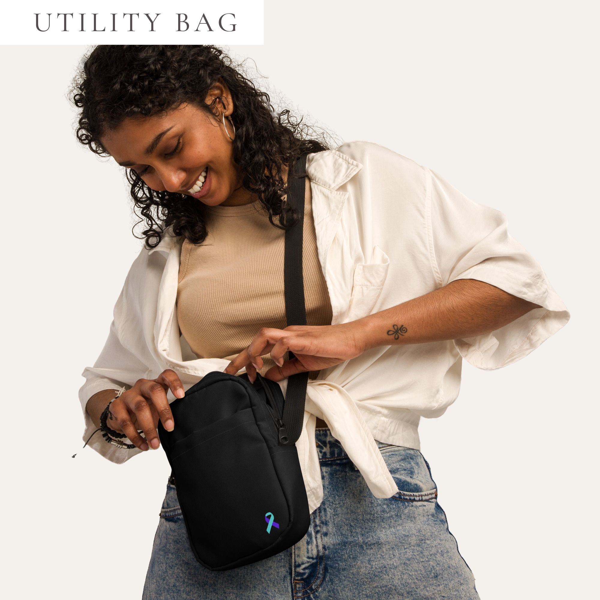 Light Blue & Blue Awareness Ribbon Utility Crossbody Bag
