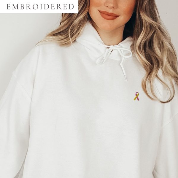 Yellow & Pink Awareness Ribbon Embroidered Hoodie