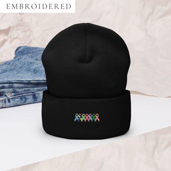 Customizable Multiple Awareness Ribbons Embroidered Cuffed Beanie