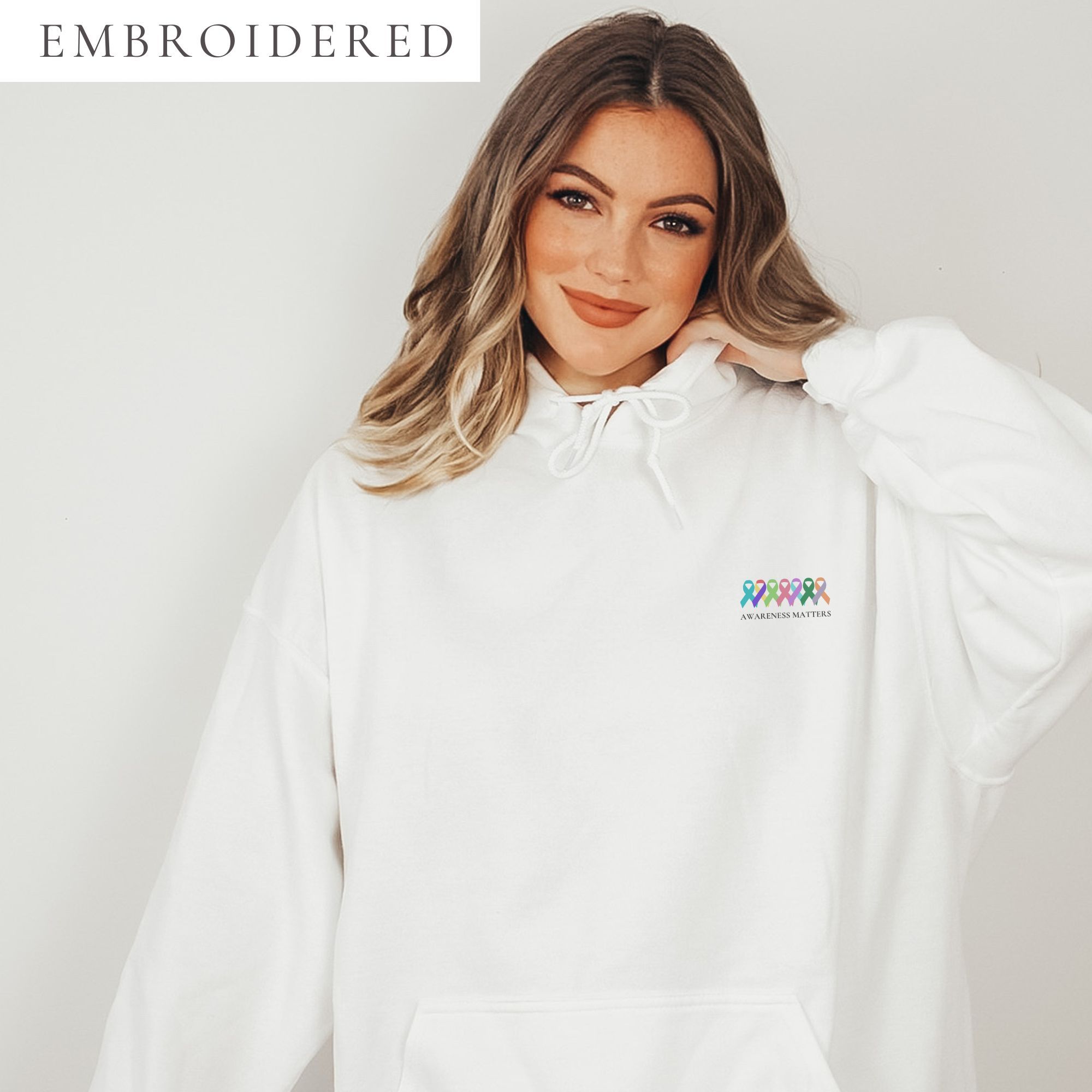 Customizable Multiple Awareness Ribbons "Awareness Matters" Embroidered Hoodie