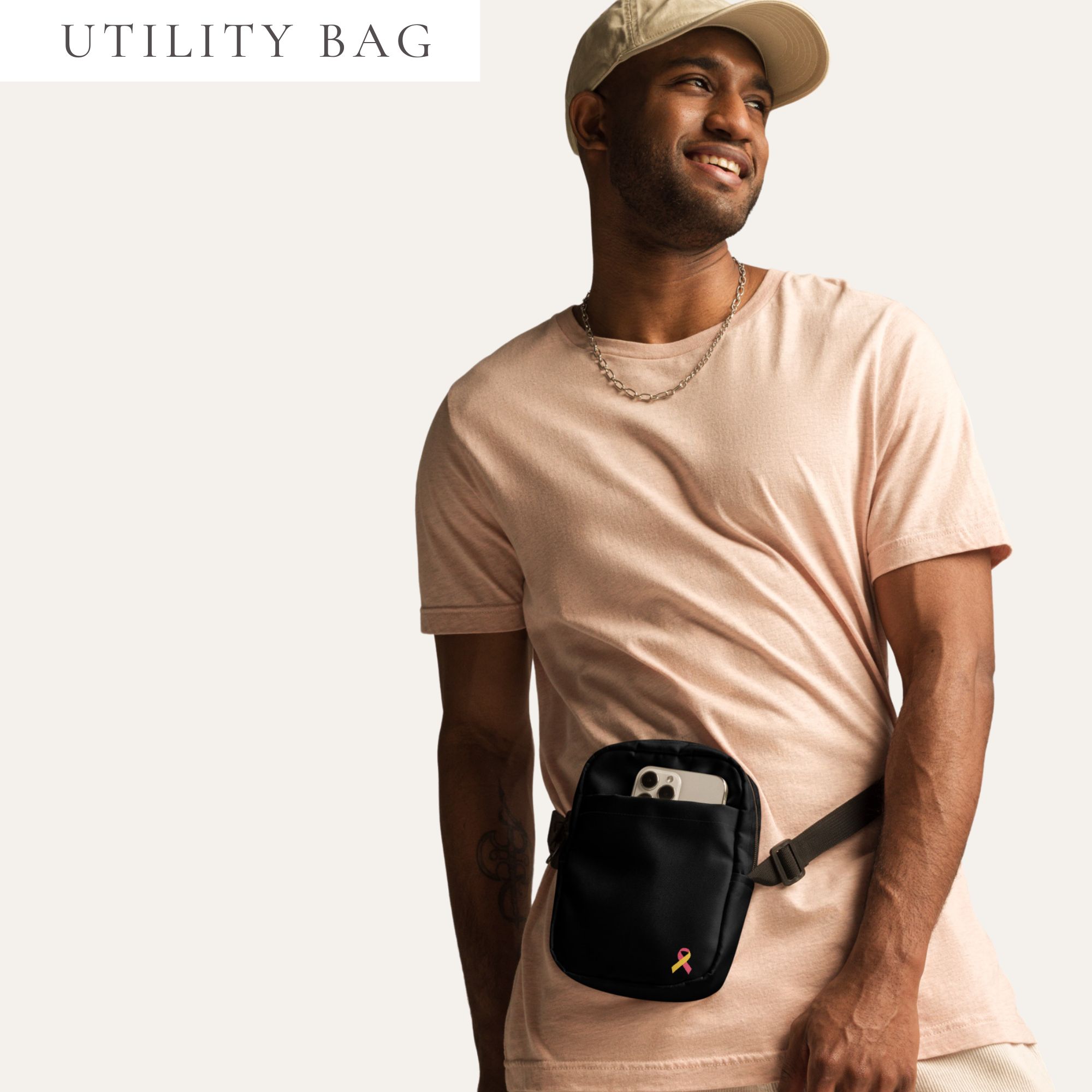 Yellow & Pink Awareness Ribbon Utility Crossbody Bag