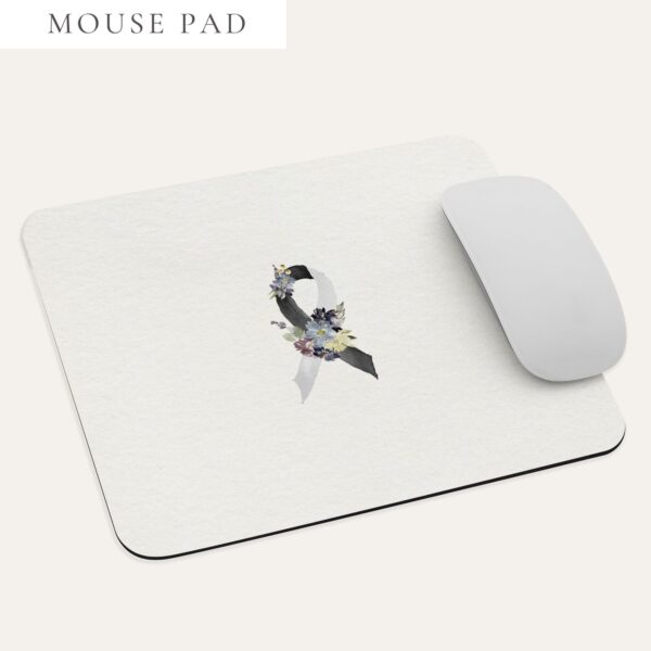 Pastel Floral Black & White Awareness Ribbon Mouse Pad In Beige