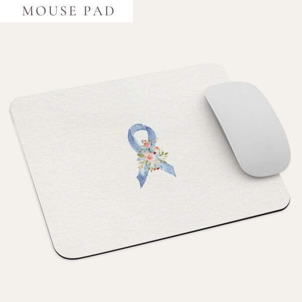 Pastel Floral Blue Awareness Ribbon Mouse Pad In Beige