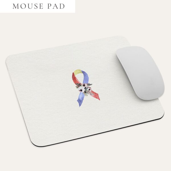 Pastel Floral Blue, Yellow & Red Awareness Ribbon Mouse Pad In Beige