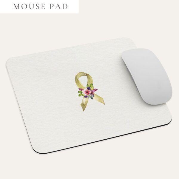 Pastel Floral Gold Awareness Ribbon Mouse Pad In Beige