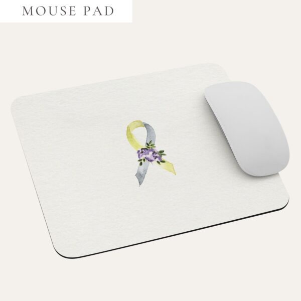 Pastel Floral Gold & Silver Awareness Ribbon Mouse Pad In Beige