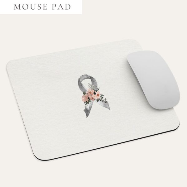 Pastel Floral Gray Awareness Ribbon Mouse Pad In Beige