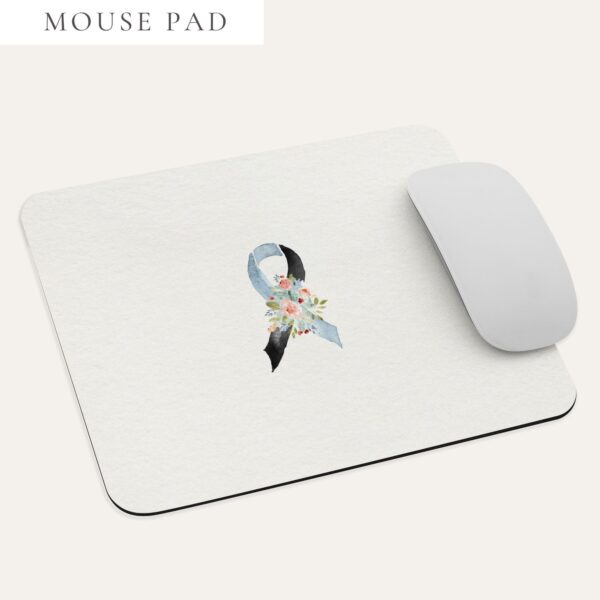 Pastel Floral Light Blue & Black Awareness Ribbon Mouse Pad In Beige
