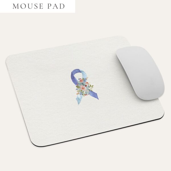 Pastel Floral Light Blue & Blue Awareness Ribbon Mouse Pad In Beige