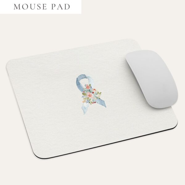 Pastel Floral Light Blue & Gray Awareness Ribbon Mouse Pad In Beige