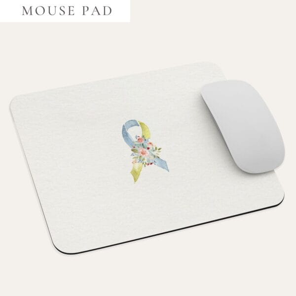Pastel Floral Light Blue & Yellow Awareness Ribbon Mouse Pad In Beige