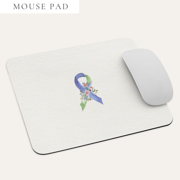 Pastel Floral Lime Green & Blue Awareness Ribbon Mouse Pad In Beige
