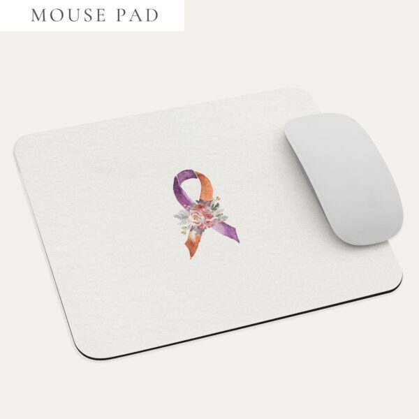 Pastel Floral Orange & Purple Awareness Ribbon Mouse Pad In Beige