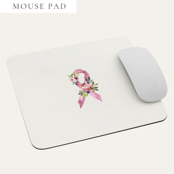 Pastel Floral Pink Awareness Ribbon Mouse Pad In Beige