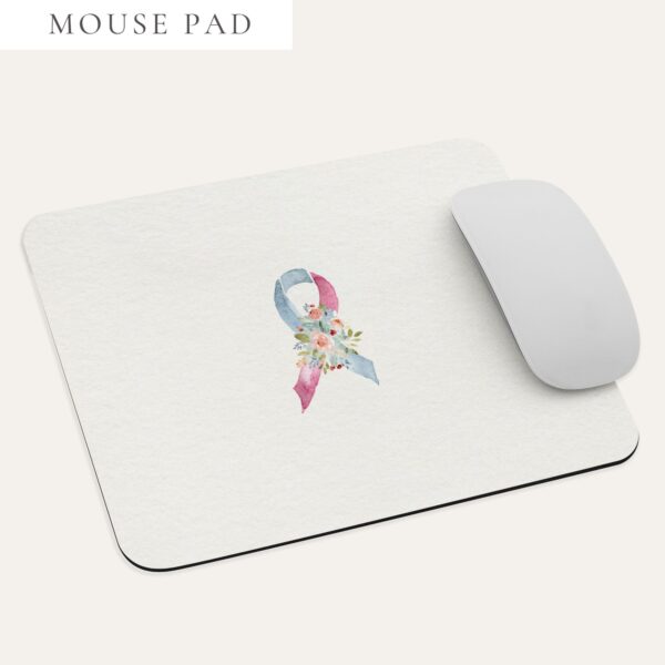 Pastel Floral Pink & Light Blue Awareness Ribbon Mouse Pad In Beige