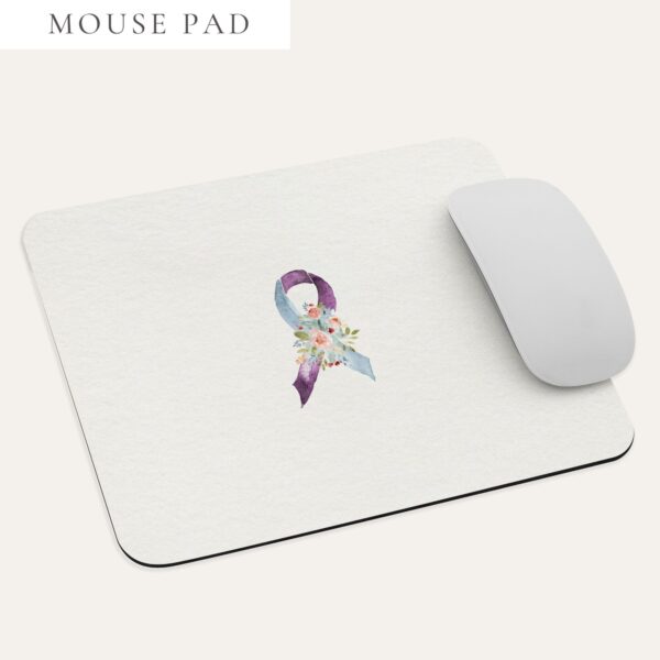 Pastel Floral Purple & Light Blue Awareness Ribbon Mouse Pad In Beige