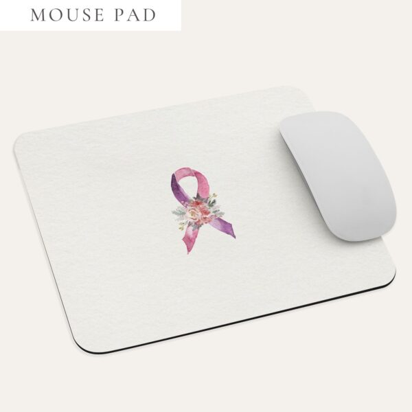 Pastel Floral Purple & Pink Awareness Ribbon Mouse Pad In Beige